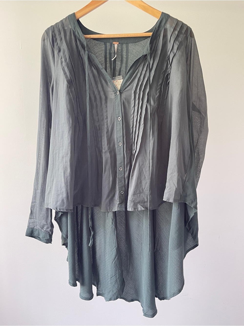 Free People Celestial Sheer Striped Blouse - Sage Green Size S